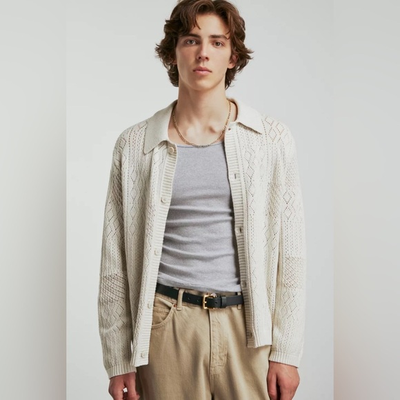 Urban Outfitters UO Zev Button-Down Cotton Polo Sweater Cardigan Size M - Picture 1 of 13